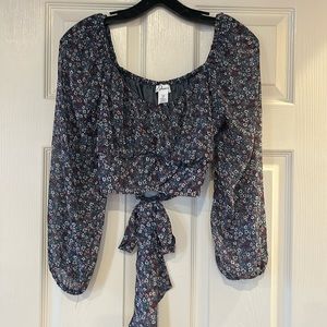 Marshalls Floral Long Sleeve Top - Blue and White
